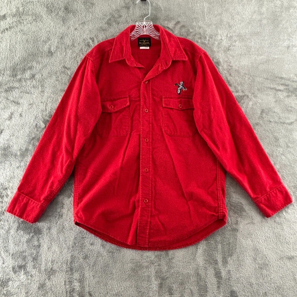 Vtg Melton Deerskin Chamois Shirt Mallard Duck Embroidery‎ L Red Long Sleeve USA